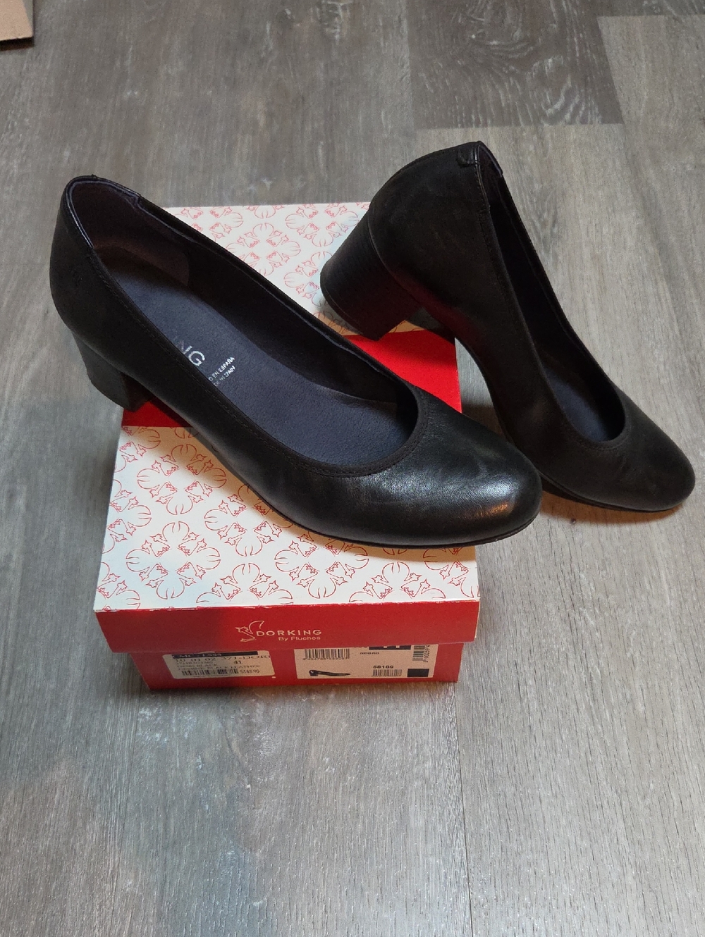 Dorking By Fluchos Black Leather Geminis Block Heel Pump Sz 41, Very Nice